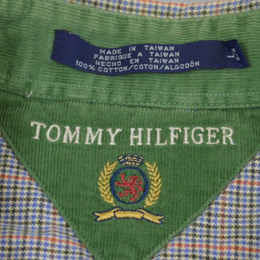 π§’ Tommy Hilfiger Crest Logo Plaid Button Down Shirt Menβs L Preppy - Picture 6 of 10
